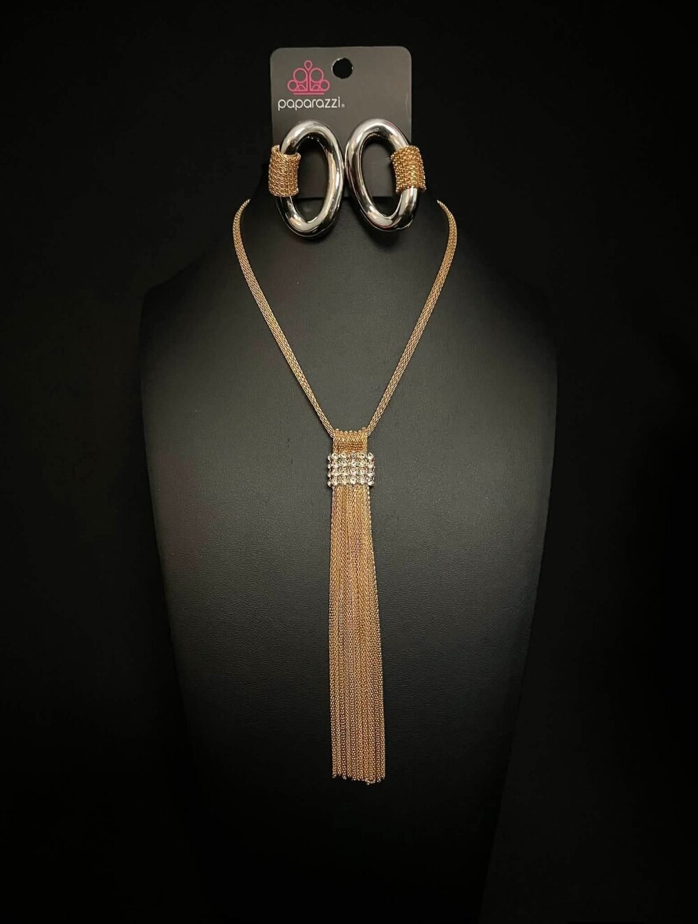 paparazzi Rose Gold Tassel Pendant Necklace with Silver Hoop Accent Earrings